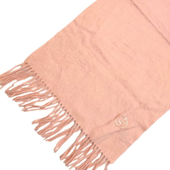 GIORGIO ARMANI Luxury Designer Vintage Logo Embroidered Pink Wool Scarf - Picture 4 of 16